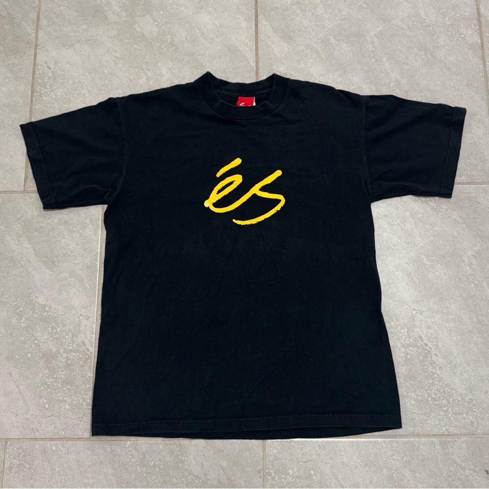 Vintage Es Skateboarding Shirt 90s Y2K Black And Yellow Medium